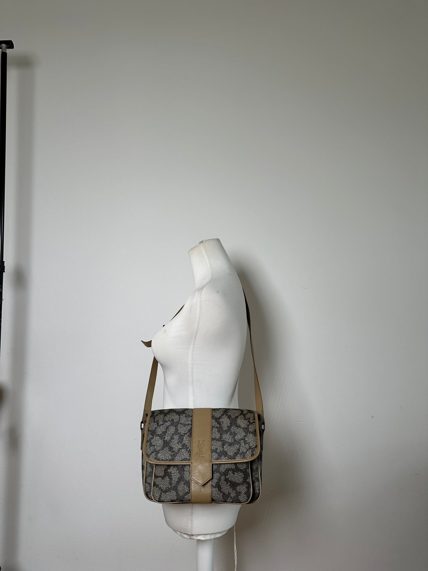 Vintage Yves Saint Laurent Canvas Shoulder Bag Black Beige