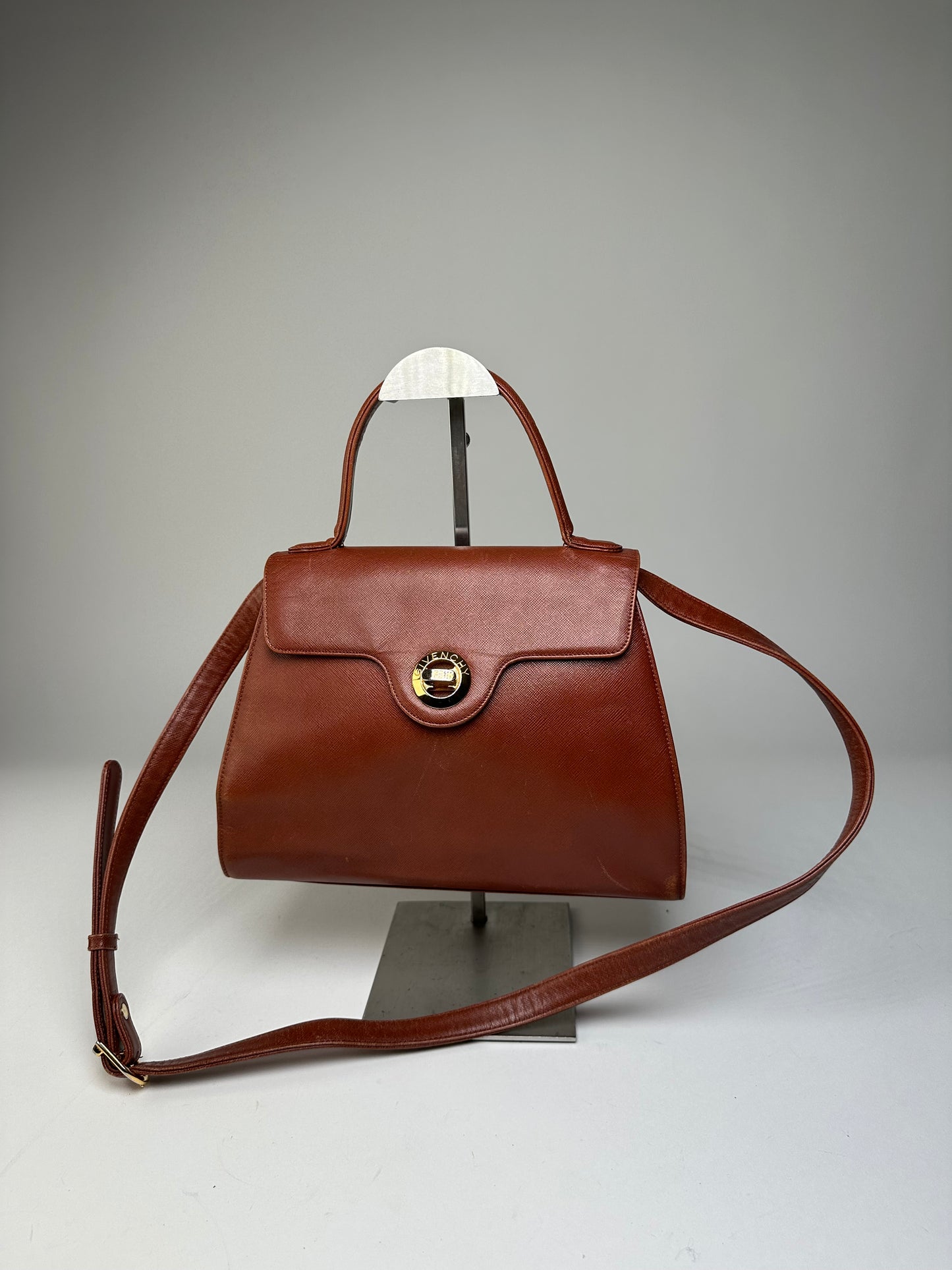 Vintage Givenchy Structured Leather Handbag Rust Gold