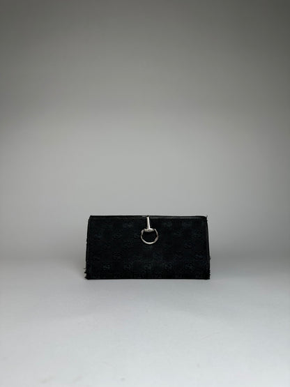 Vintage Gucci Monogram Horsebit Long Wallet Black