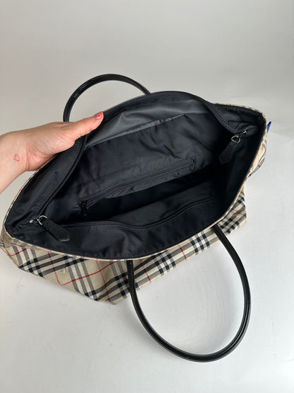 Vintage Burberry Canvas Nova Check Hand Bag beige black