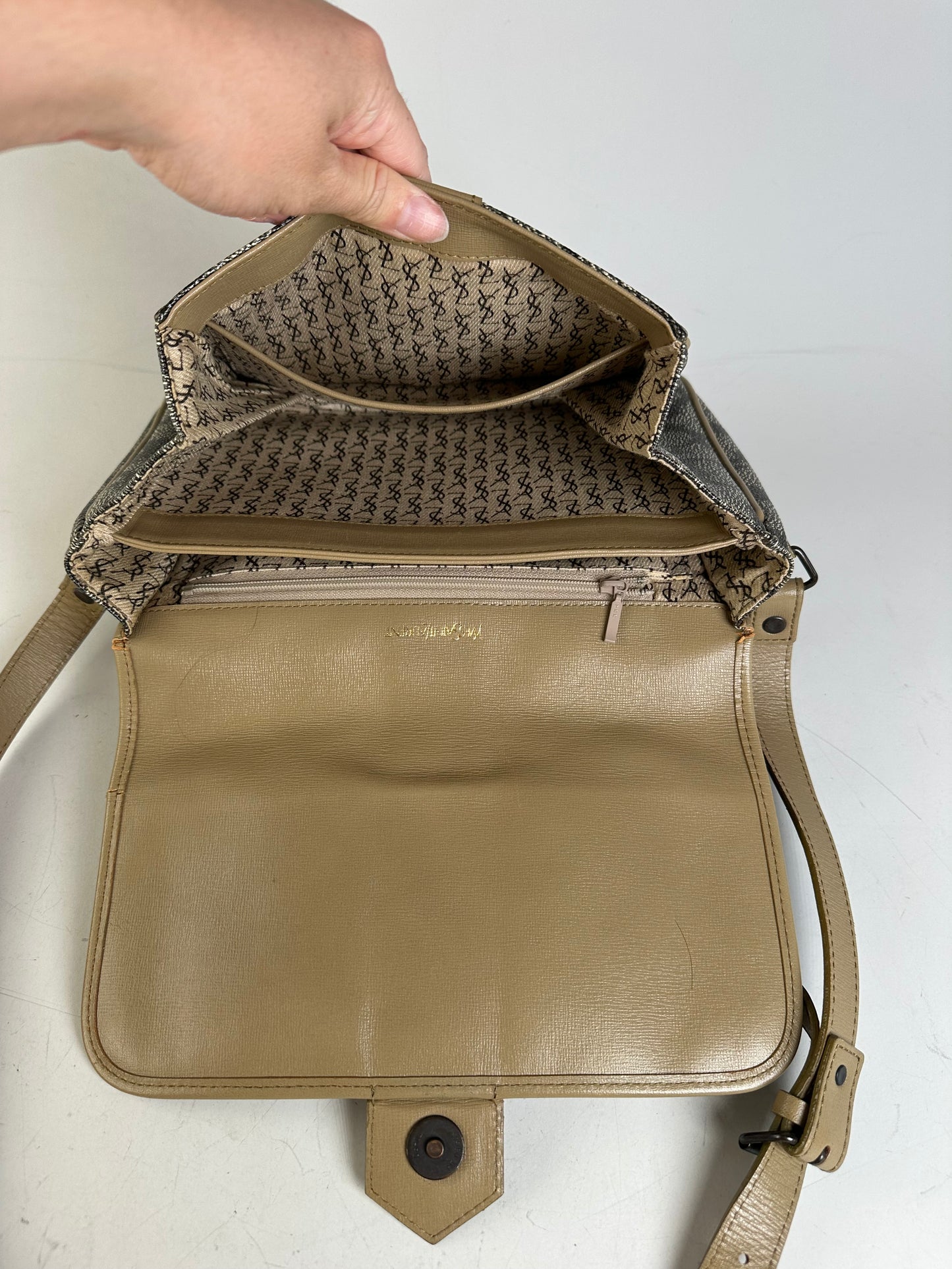Vintage Yves Saint Laurent Canvas Shoulder Bag Black Beige