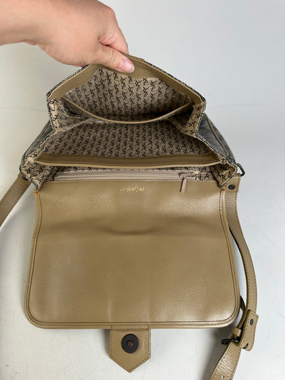 Vintage Yves Saint Laurent Canvas Shoulder Bag Black Beige