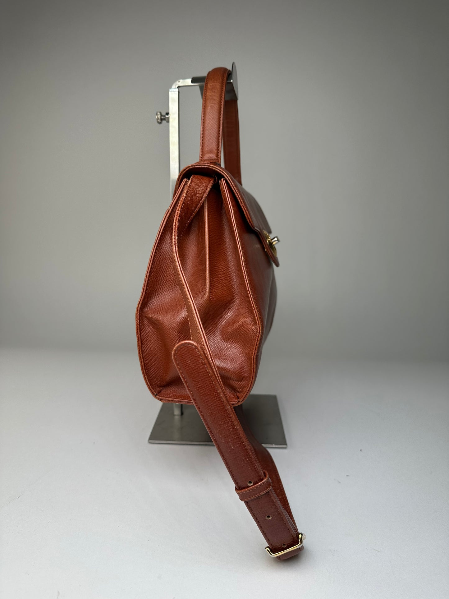 Vintage Givenchy Structured Leather Handbag Rust Gold
