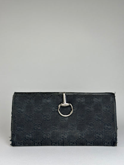 Vintage Gucci Monogram Horsebit Long Wallet Black
