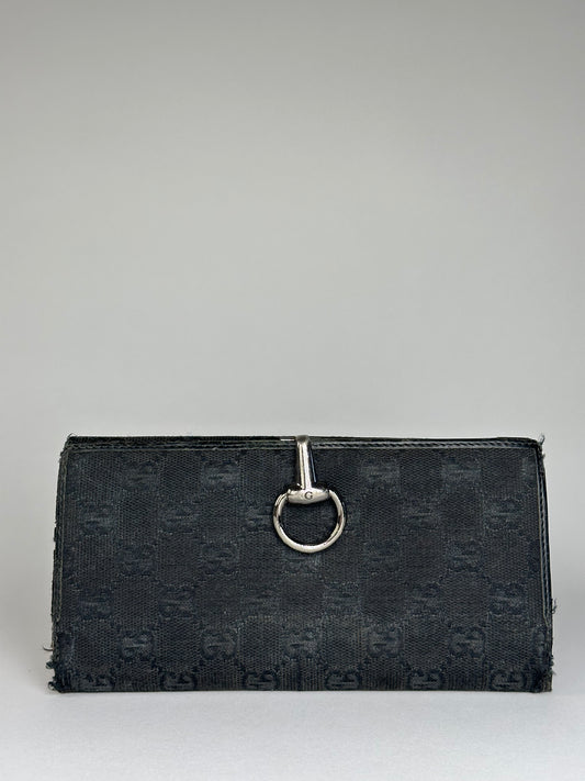 Vintage Gucci Monogram Horsebit Long Wallet Black