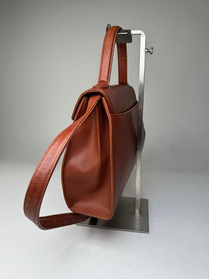 Vintage Givenchy Structured Leather Handbag Rust Gold