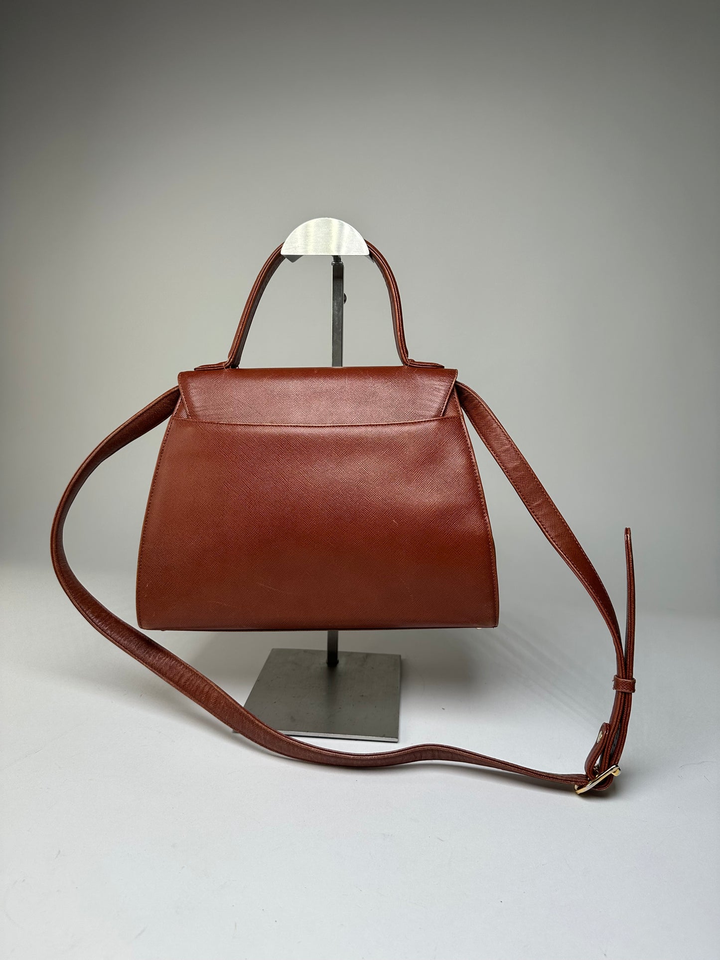 Vintage Givenchy Structured Leather Handbag Rust Gold