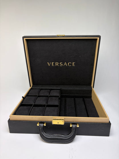 Vintage Versace Leather Jewelry Box Black Gold