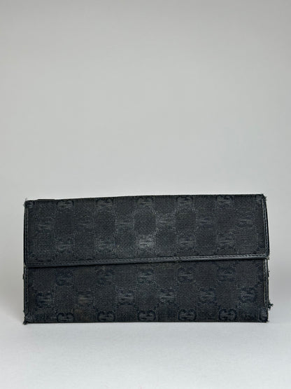 Vintage Gucci Monogram Horsebit Long Wallet Black