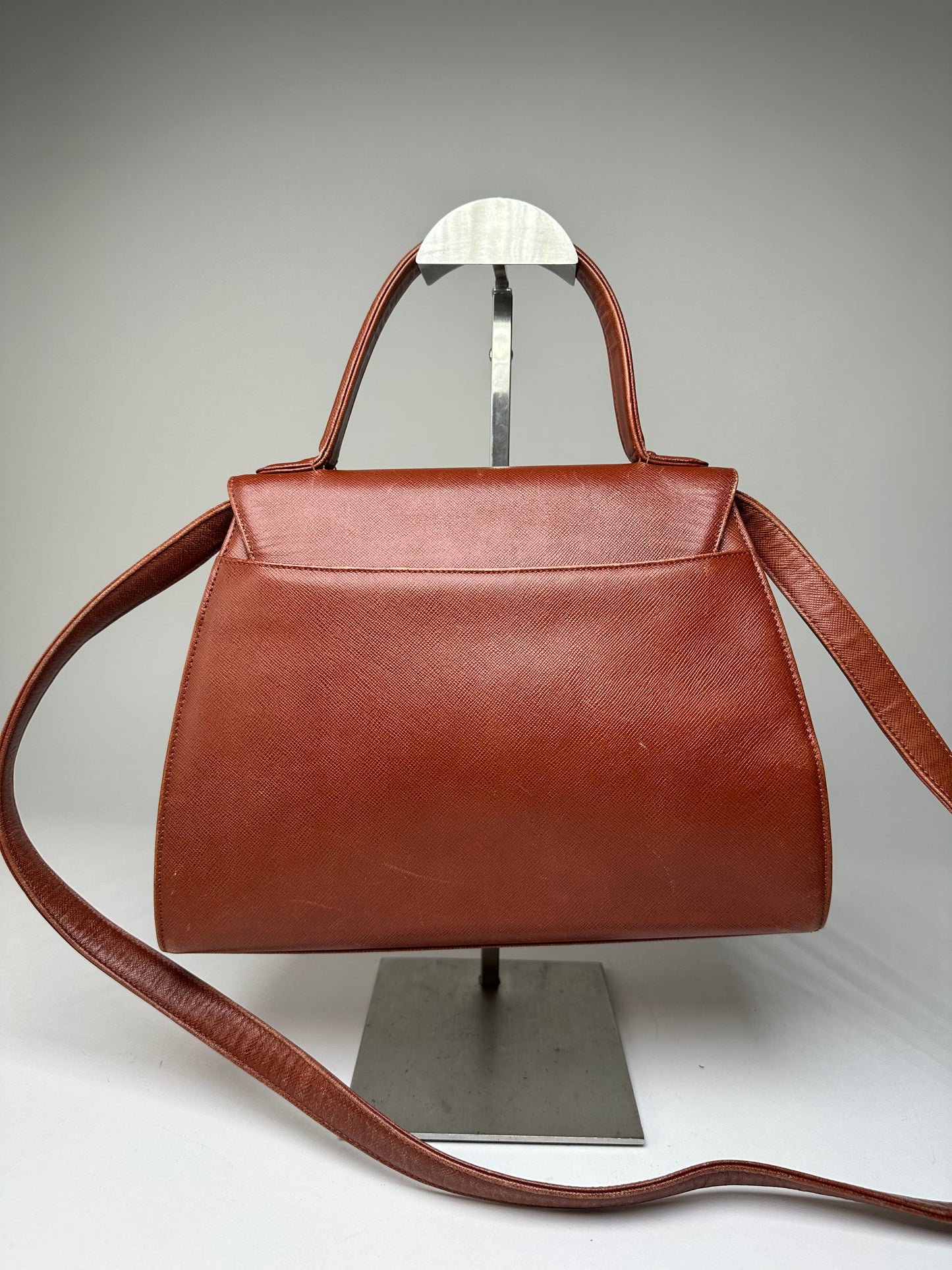 Vintage Givenchy Structured Leather Handbag Rust Gold