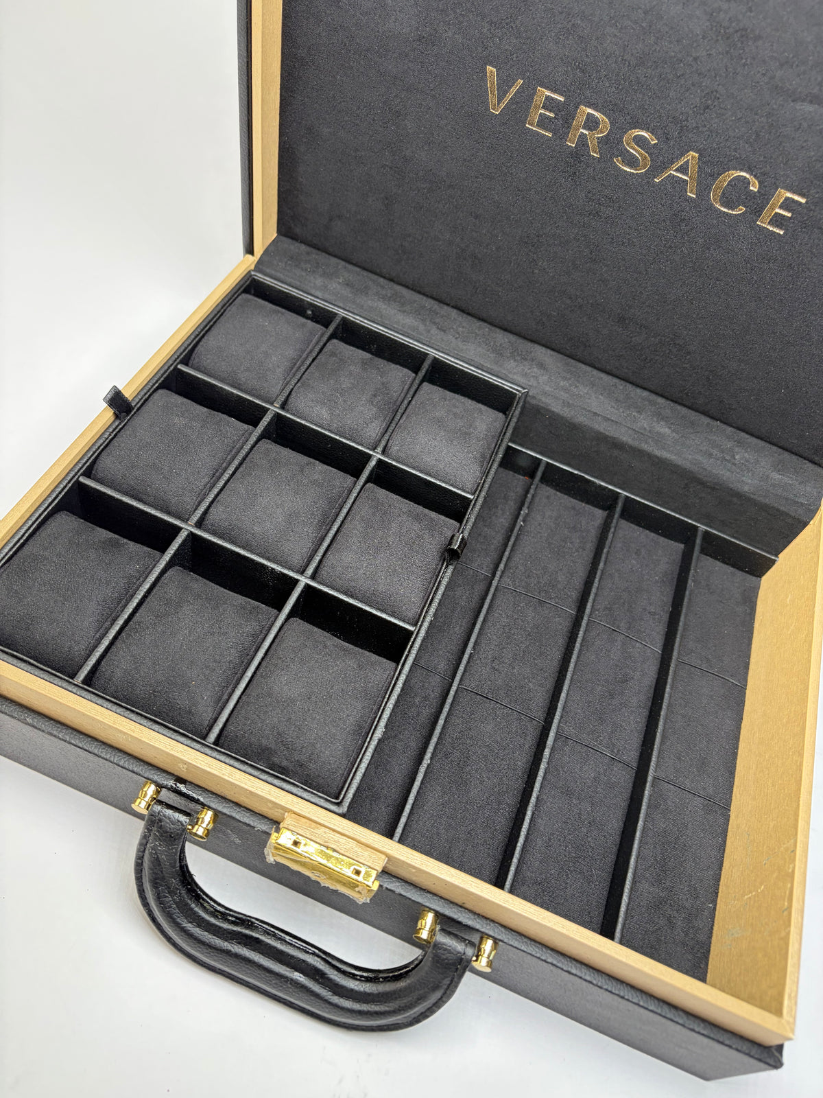 Vintage Versace Leather Jewelry Box Black Gold