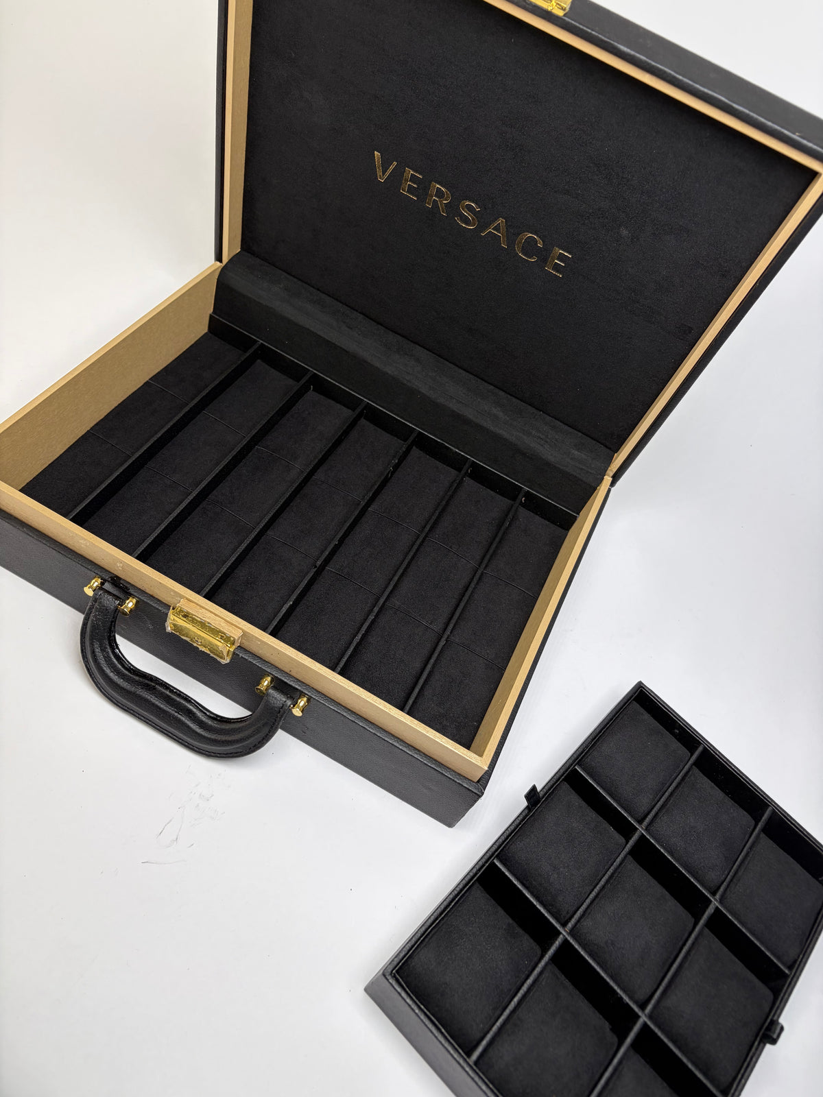 Vintage Versace Leather Jewelry Box Black Gold