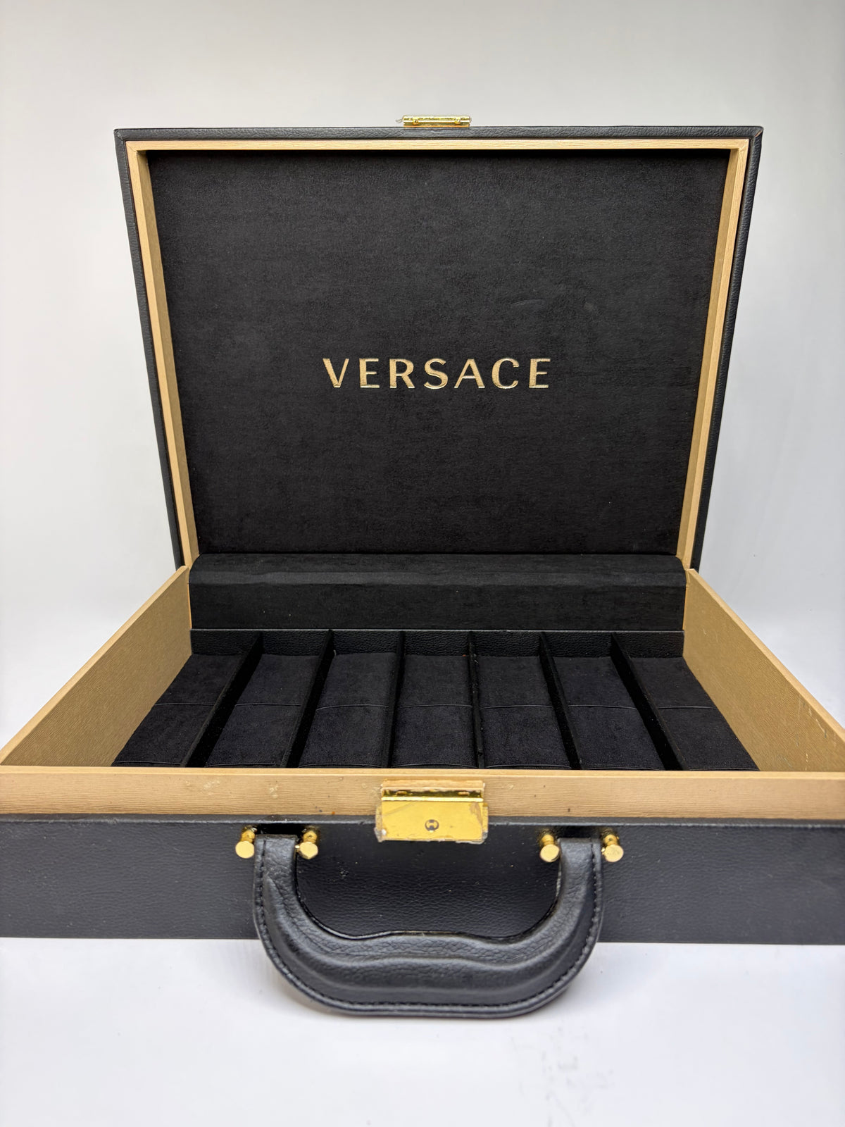 Vintage Versace Leather Jewelry Box Black Gold