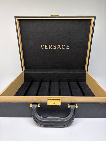 Vintage Versace Leather Jewelry Box Black Gold