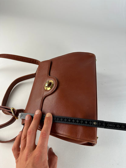 Vintage Givenchy Structured Leather Handbag Rust Gold