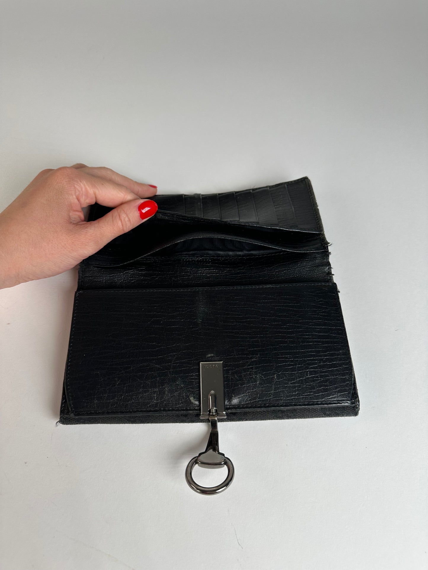 Vintage Gucci Monogram Horsebit Long Wallet Black