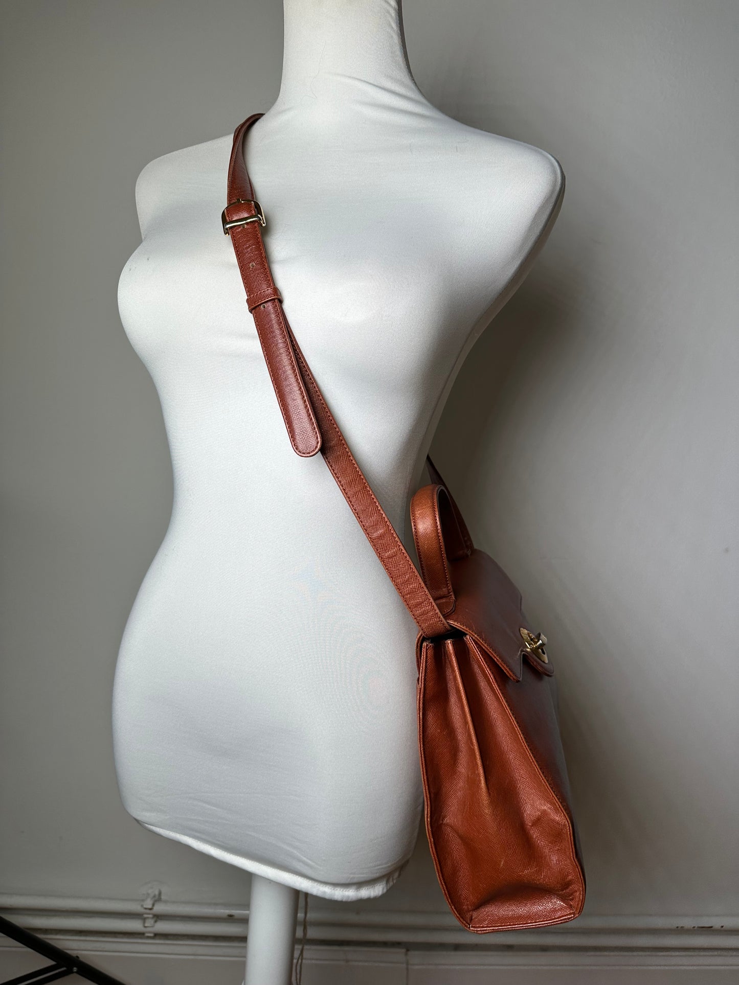 Vintage Givenchy Structured Leather Handbag Rust Gold