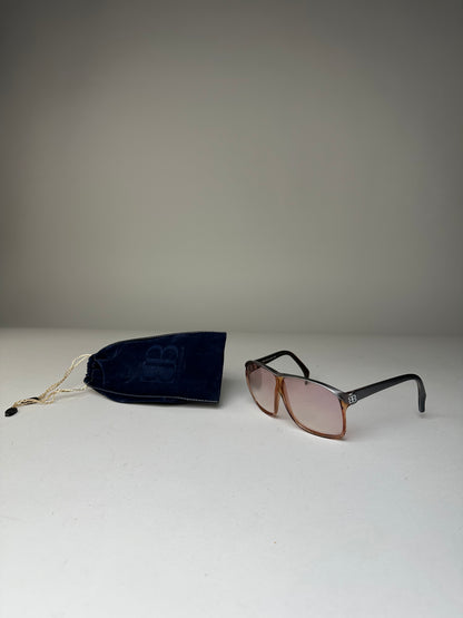Vintage Balenciaga BB Logo Acetate Sunglasses Brown Pink