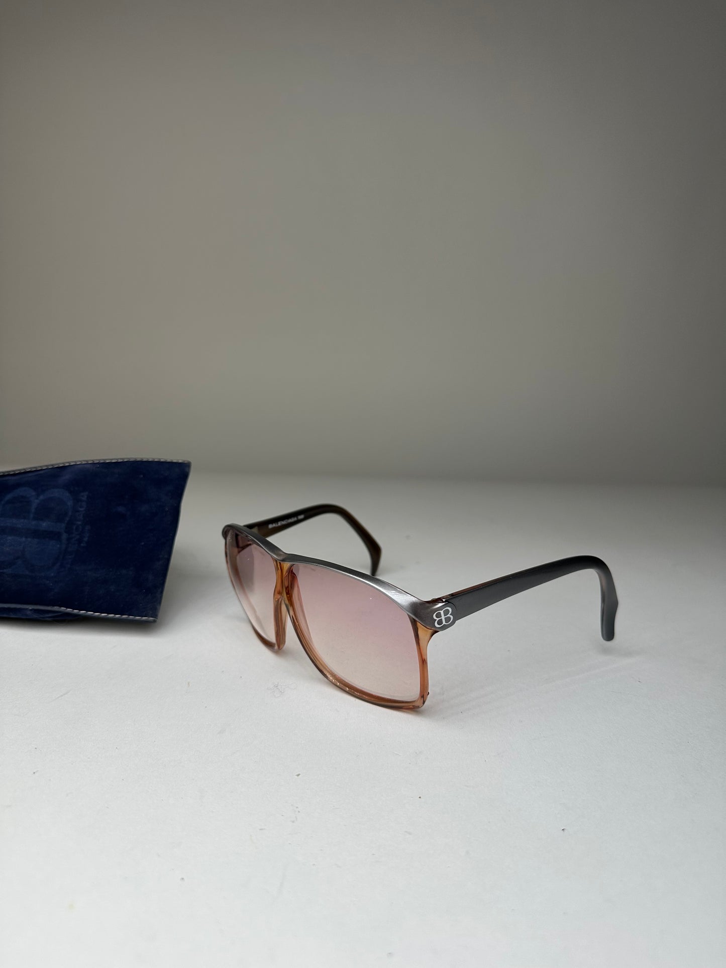 Vintage Balenciaga BB Logo Acetate Sunglasses Brown Pink