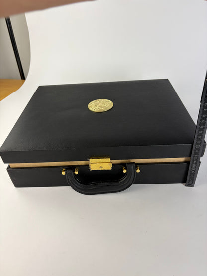 Vintage Versace Leather Jewelry Box Black Gold