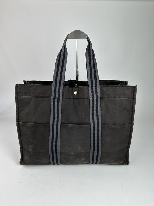 Vintage Hermes Canvas Weekender Duffel Bag Black