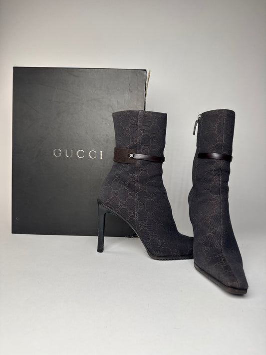 Vintage Gucci Monogram Heeled Boots 6C