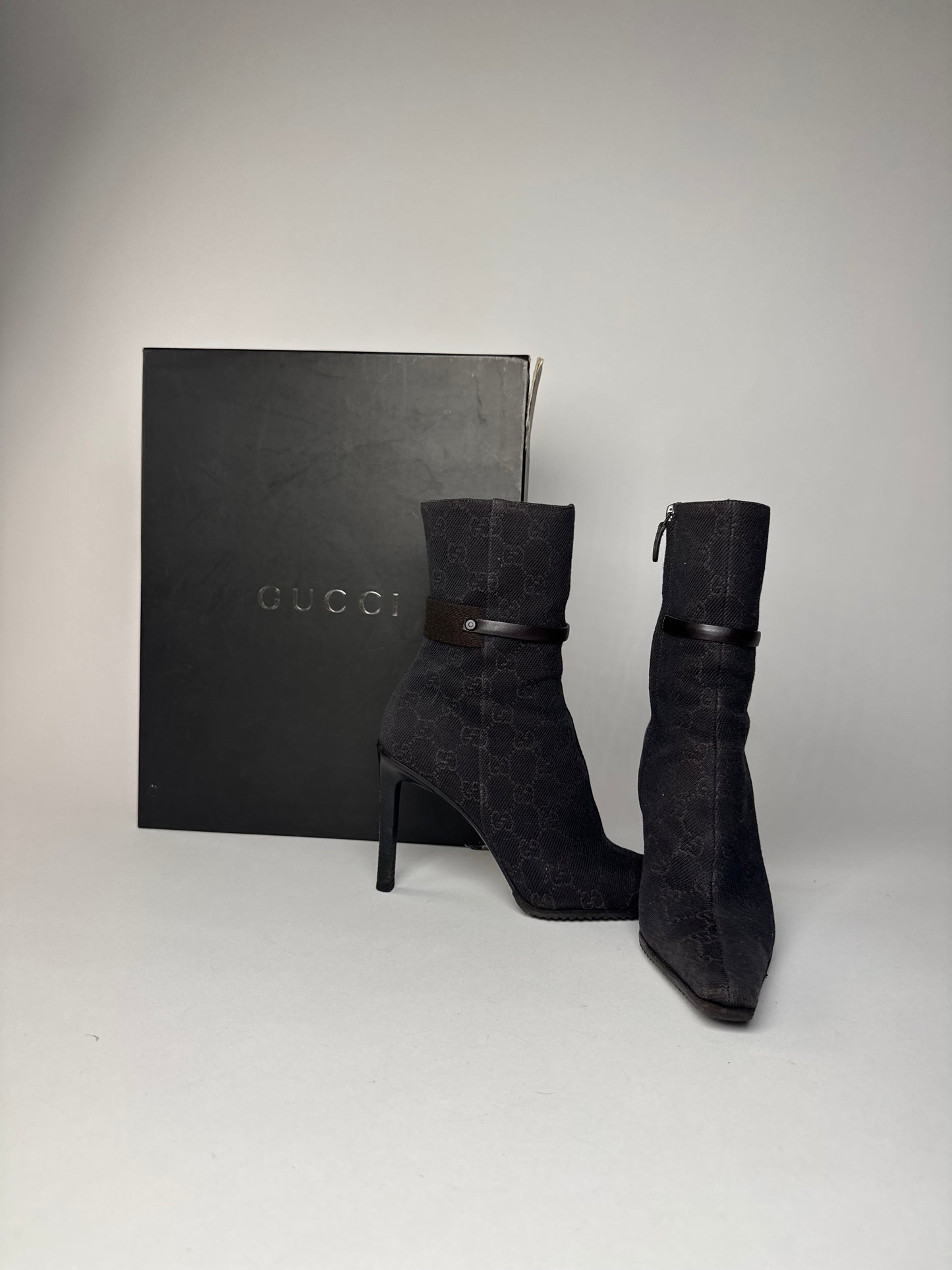 Vintage Gucci Monogram Heeled Boots 6C