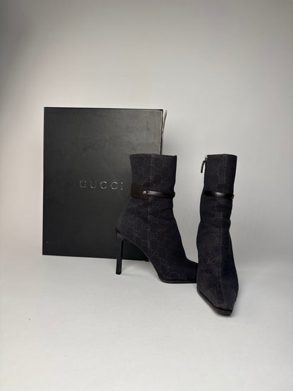 Vintage Gucci Monogram Heeled Boots 6C