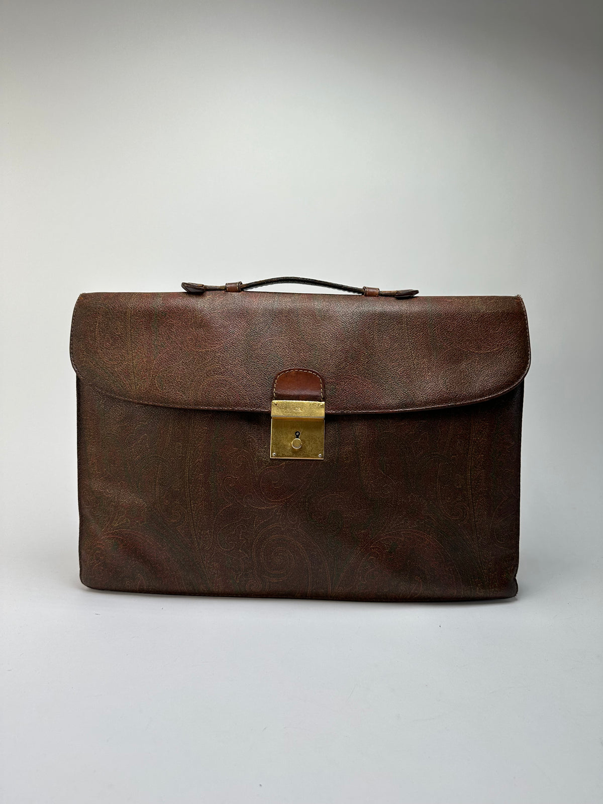 Vintage Etro Paisley Coated Canvas Briefcase Late 1980s Dark Brown