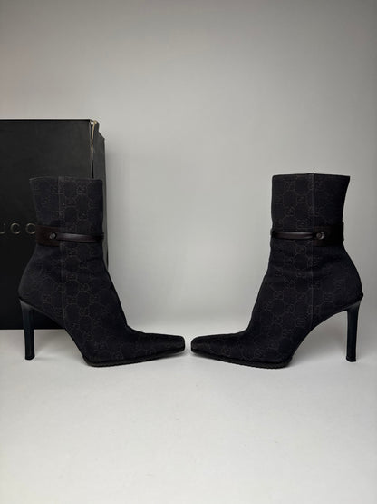 Vintage Gucci Monogram Heeled Boots 6C
