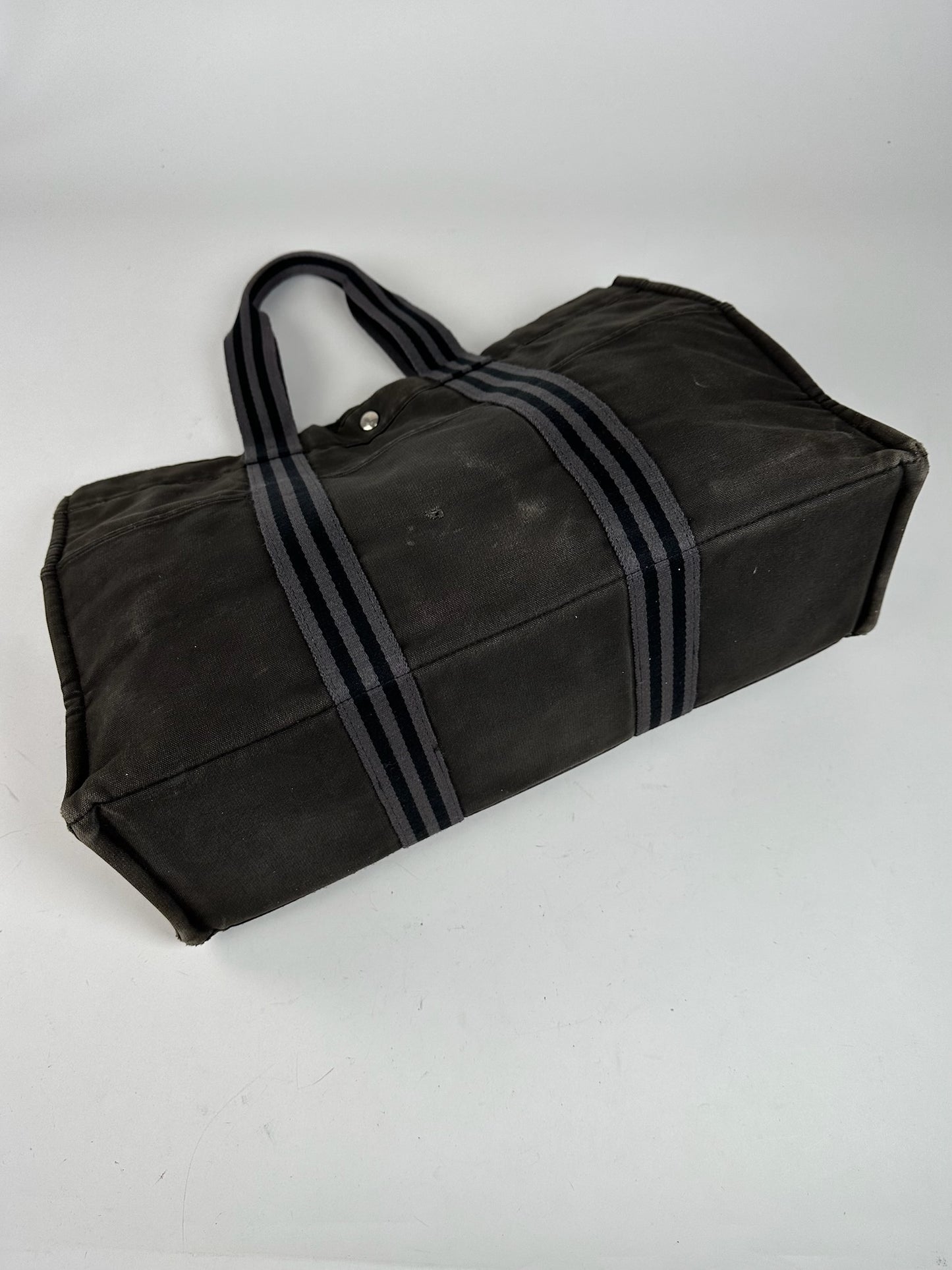 Vintage Hermes Canvas Weekender Duffel Bag Black