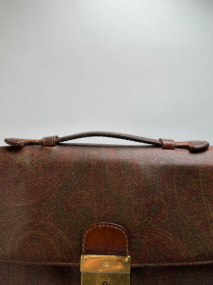Vintage Etro Paisley Coated Canvas Briefcase Late 1980s Dark Brown