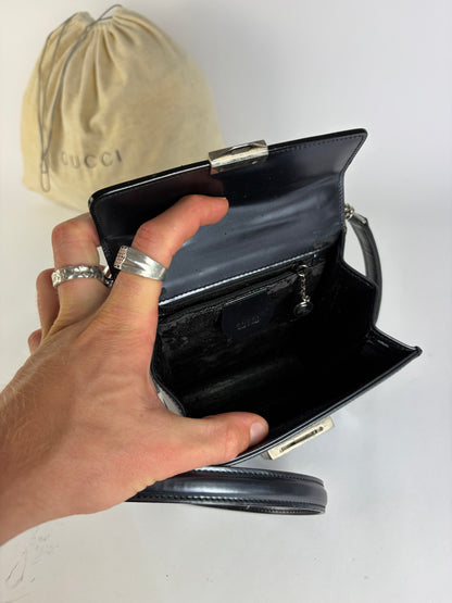 Vintage Gucci Structured Leather Top-Handle Bag Black Silver