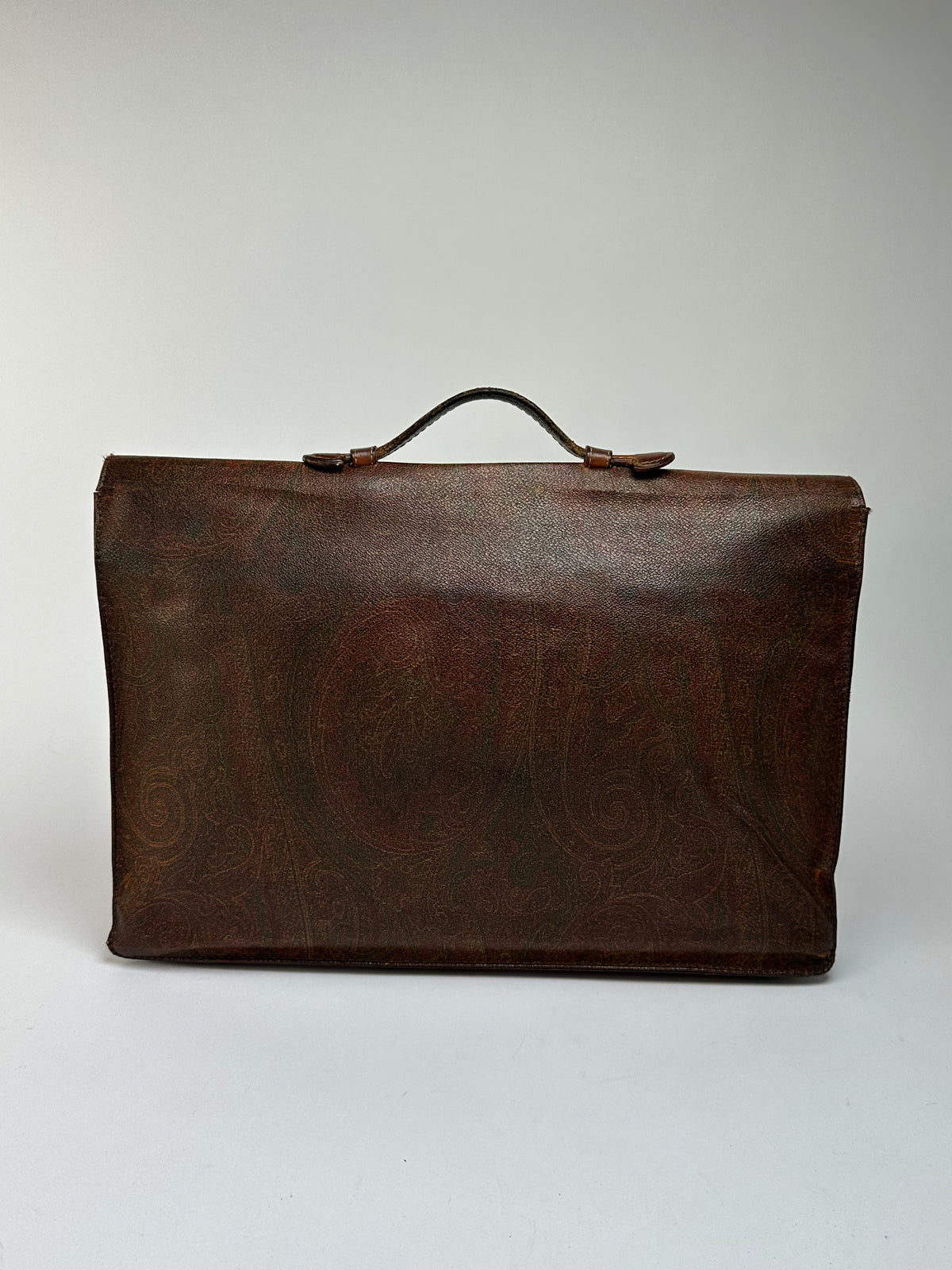 Vintage Etro Paisley Coated Canvas Briefcase Late 1980s Dark Brown