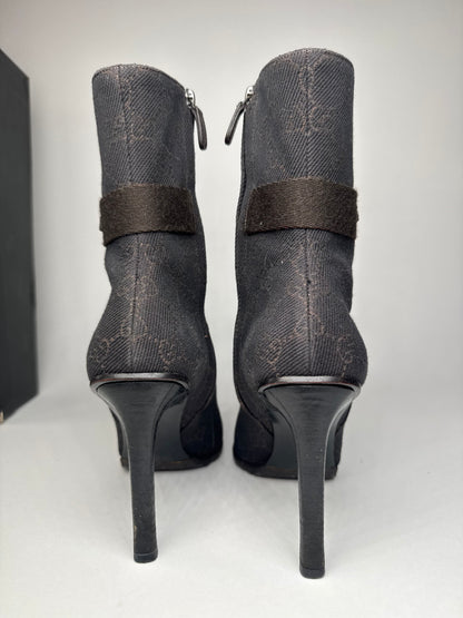 Vintage Gucci Monogram Heeled Boots 6C