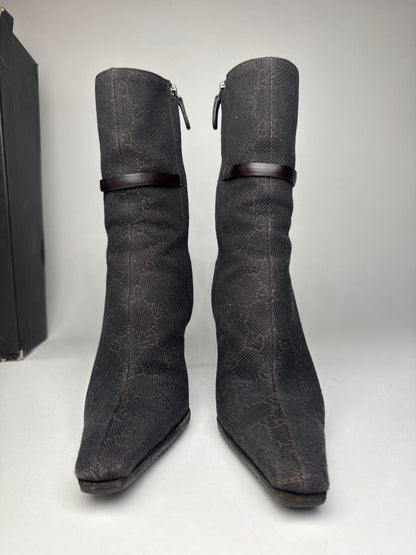 Vintage Gucci Monogram Heeled Boots 6C