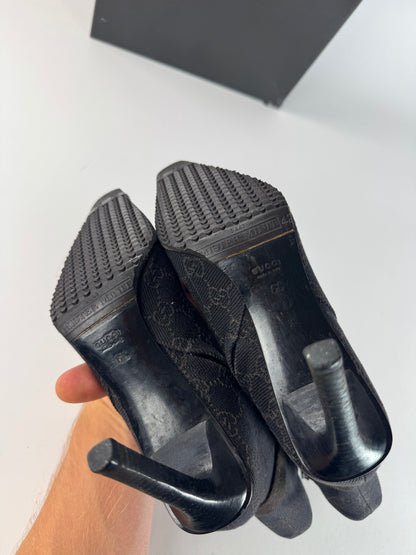 Vintage Gucci Monogram Heeled Boots 6C