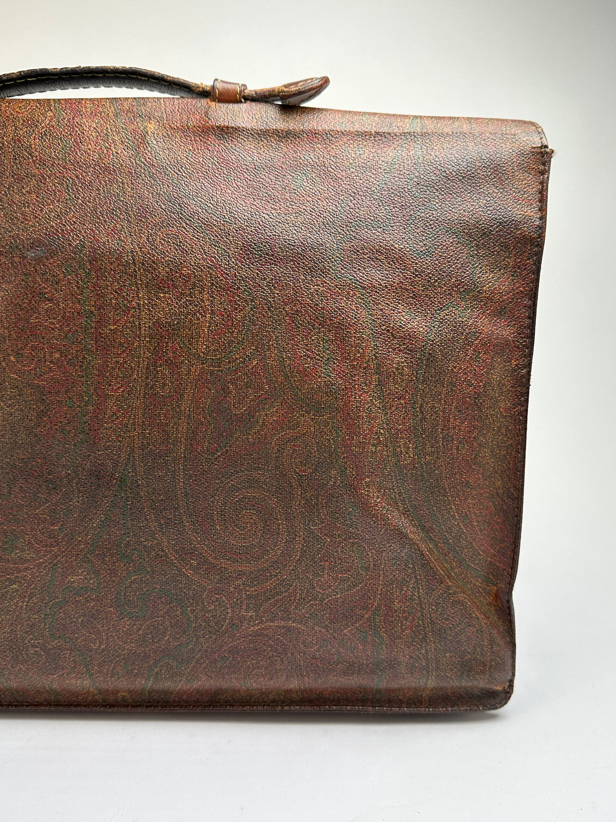 Vintage Etro Paisley Coated Canvas Briefcase Late 1980s Dark Brown