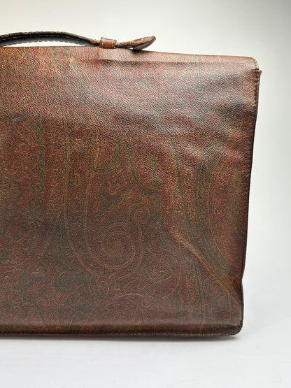 Vintage Etro Paisley Coated Canvas Briefcase Late 1980s Dark Brown