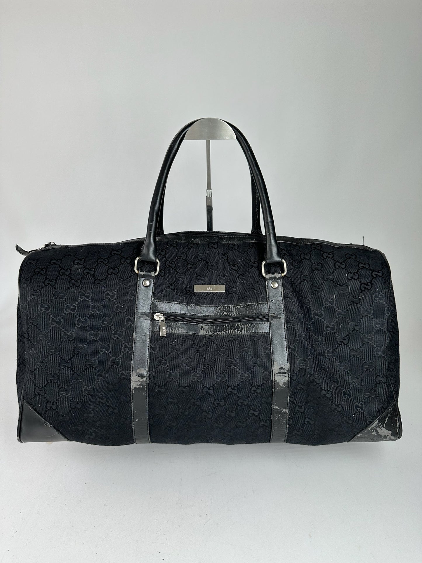 Vintage Gucci Monogram Leather Duffel Bag Black