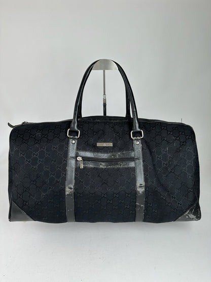 Vintage Gucci Monogram Leather Duffel Bag Black