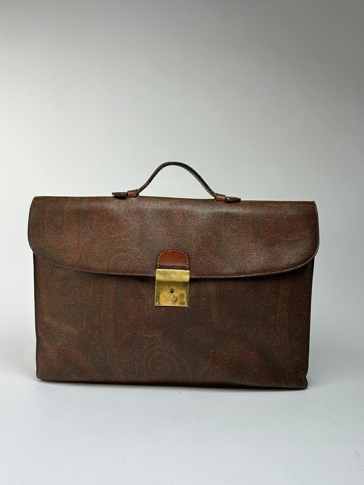 Vintage Etro Paisley Coated Canvas Briefcase Late 1980s Dark Brown