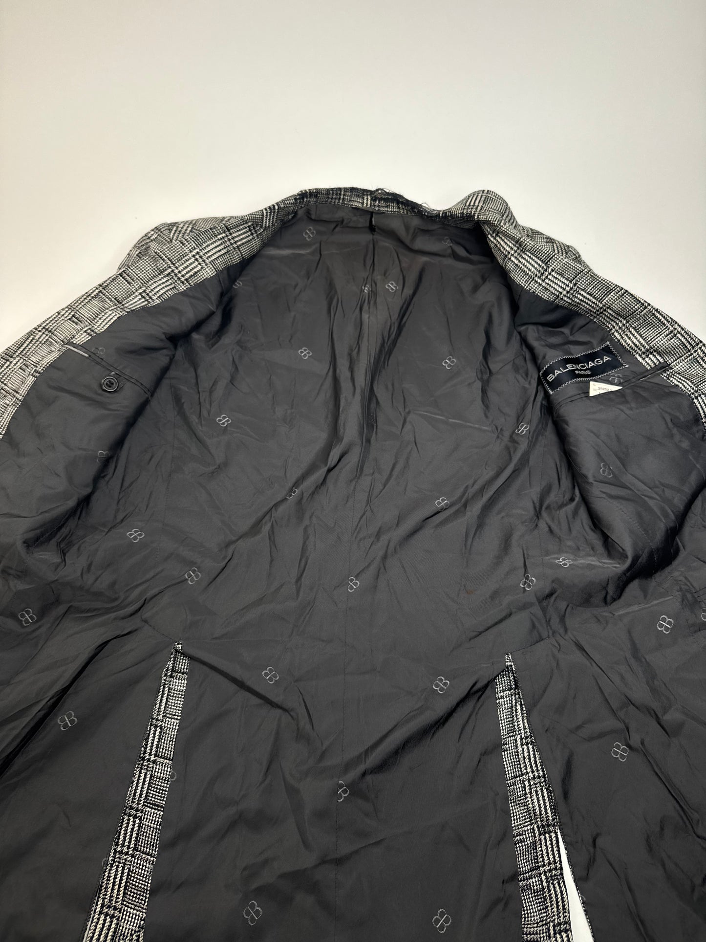 Vintage Balenciaga Checked Wool Blazer Grey White