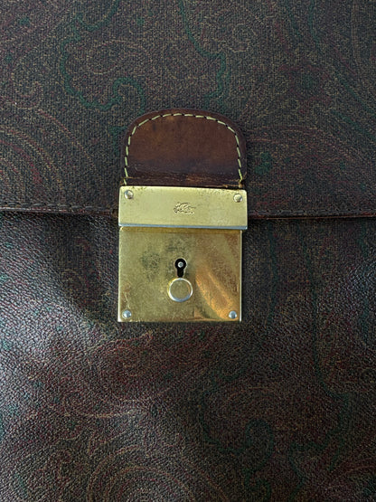 Vintage Etro Paisley Coated Canvas Briefcase Late 1980s Dark Brown