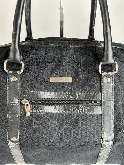Vintage Gucci Monogram Leather Duffel Bag Black