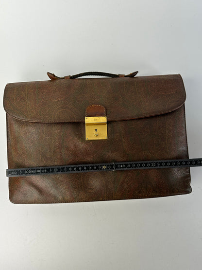 Vintage Etro Paisley Coated Canvas Briefcase Late 1980s Dark Brown