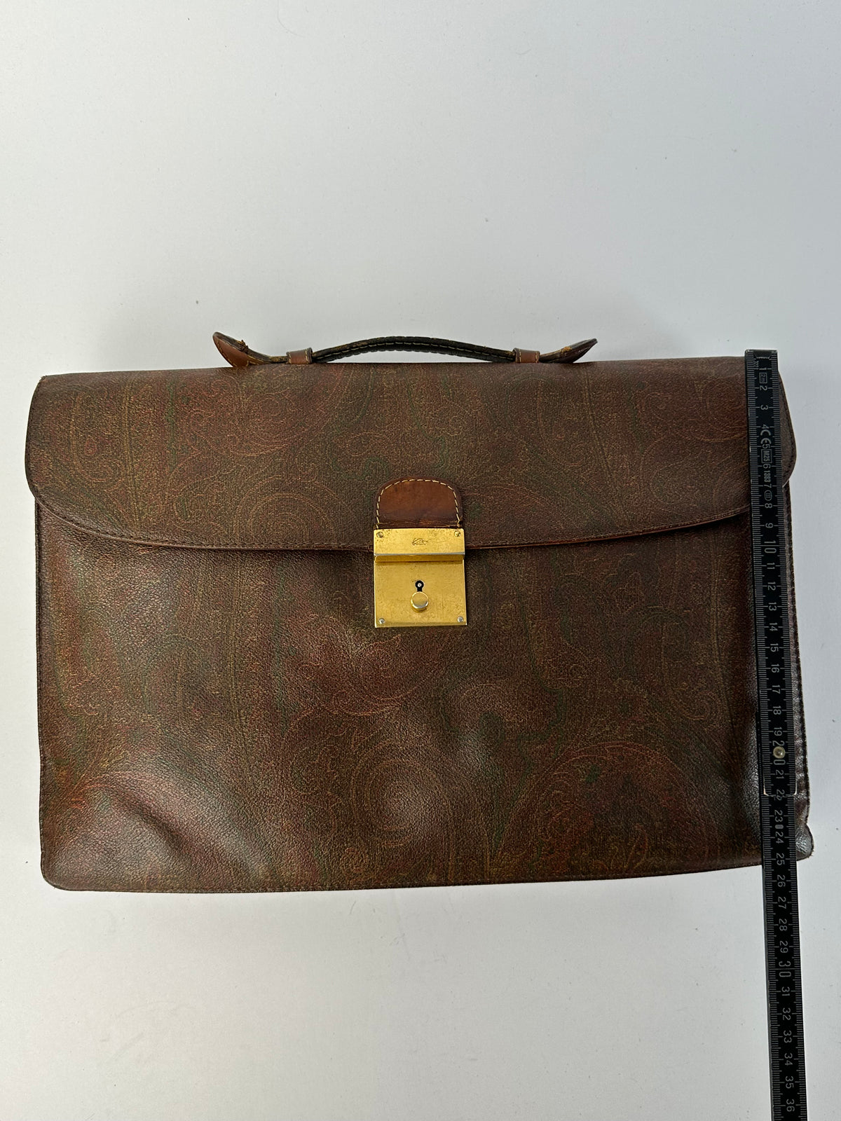 Vintage Etro Paisley Coated Canvas Briefcase Late 1980s Dark Brown