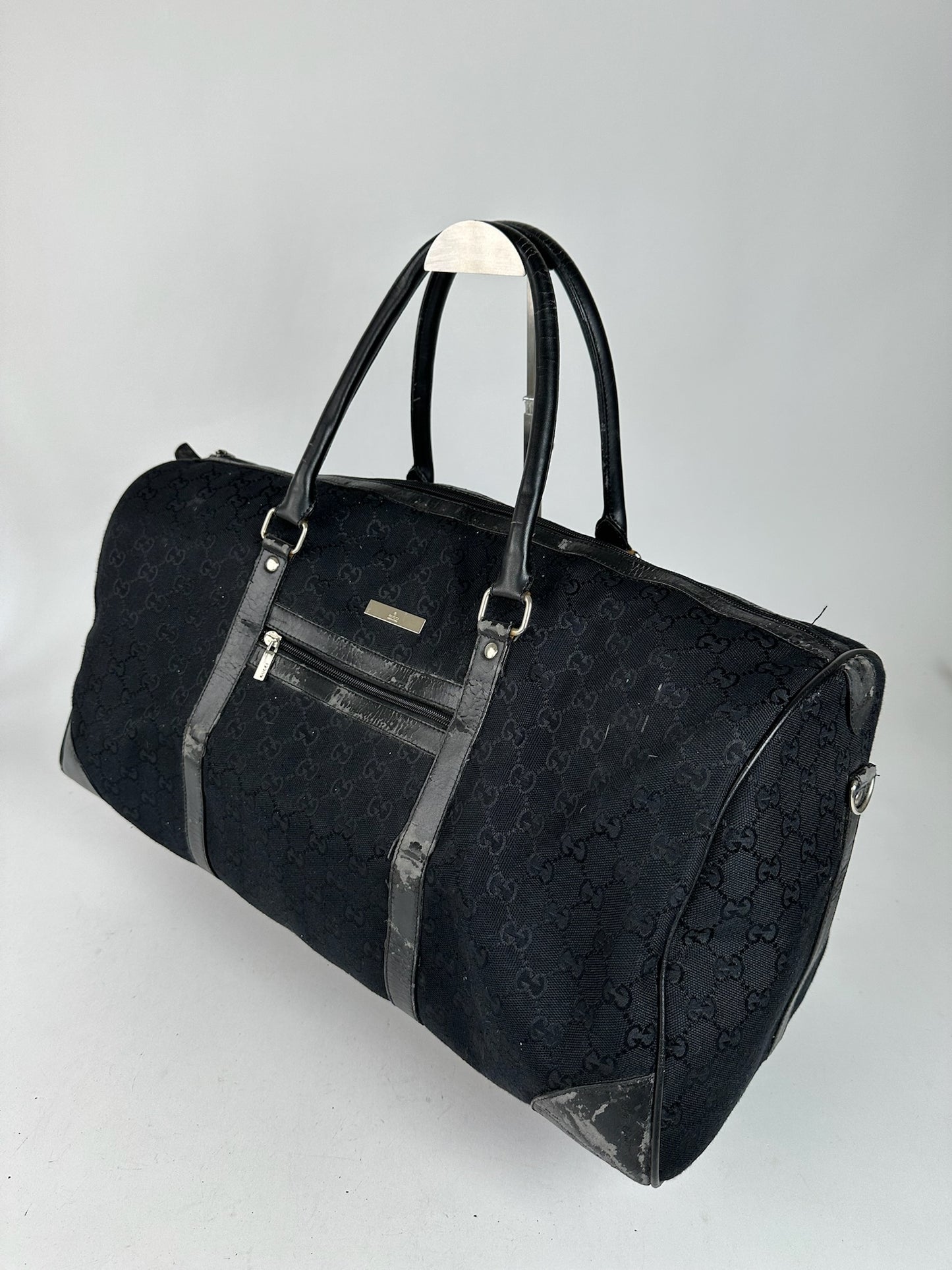 Vintage Gucci Monogram Leather Duffel Bag Black