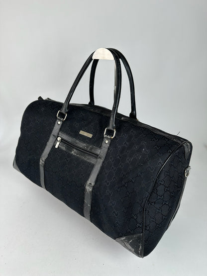 Vintage Gucci Monogram Leather Duffel Bag Black