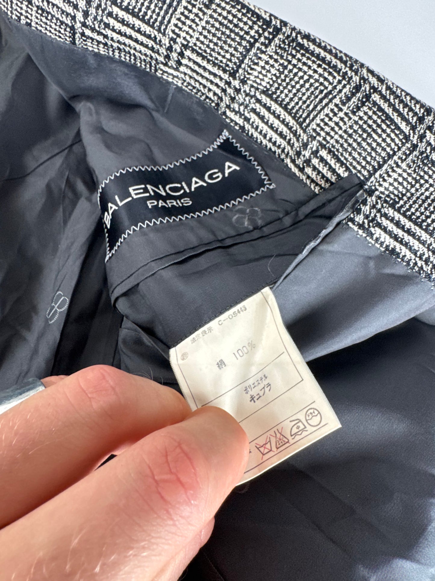 Vintage Balenciaga Checked Wool Blazer Grey White